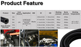 Black Fuel Hose Oil Gas Line AN4-AN6-AN8-AN10-AN12 Nylon/Stainless Steel Braided